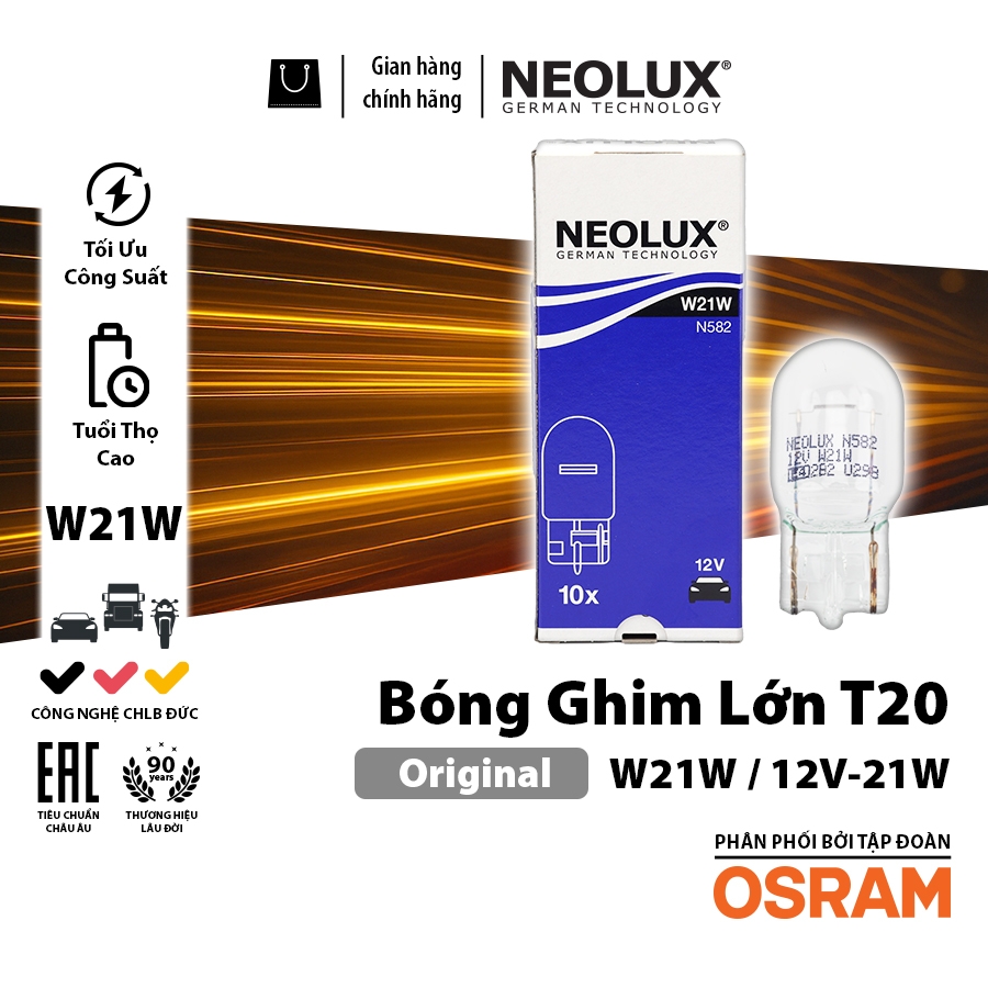 Combo 10 Bóng Đèn Chân Ghim T10 T15 T20 OSRAM NEOLUX Lắp Đèn Demi, Bóng Soi Biển Số Xe Ô Tô Xe Máy - Nhập Khẩu Chính Hãng