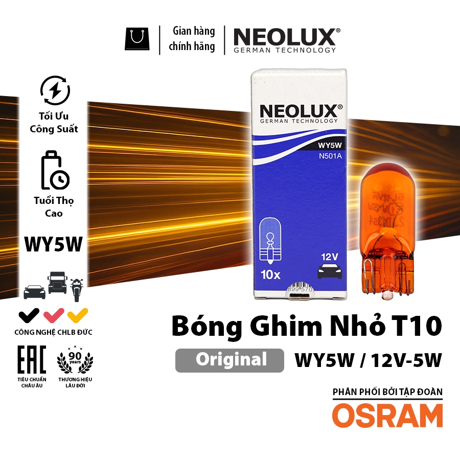 Combo 10 Bóng Đèn Chân Ghim T10 T15 T20 OSRAM NEOLUX Lắp Đèn Demi, Bóng Soi Biển Số Xe Ô Tô Xe Máy - Nhập Khẩu Chính Hãng