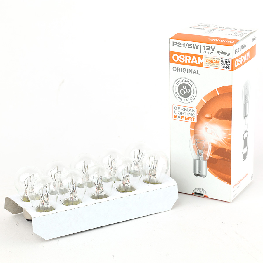 Combo 10 Bóng Đèn Sau 2 Tim OSRAM Original P21/5W 12V 21/5W (Chân Cao Thấp) - Nhập Khẩu Chính Hãng