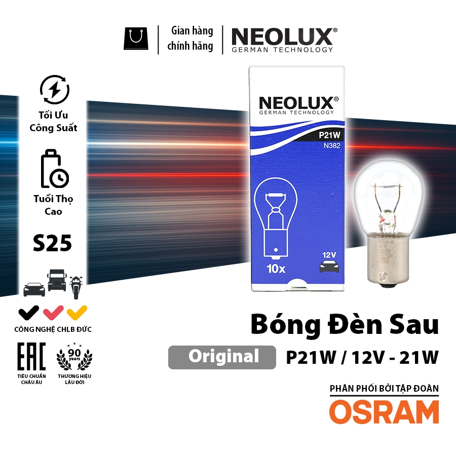 Combo 10 Bóng Đèn Sau Chân Cài S25 OSRAM NEOLUX Lắp Đèn Hậu, Đèn Phanh, Xi Nhan, Đèn Lùi Xe Ô Tô Xe Máy - Nhập Khẩu Chính Hãng