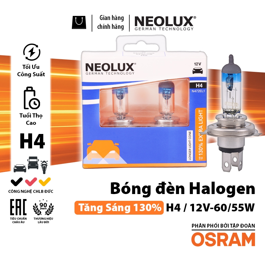 Combo 2 Bóng Đèn Halogen Tăng Sáng 130% OSRAM NEOLUX Dùng Cho Xe Ô Tô Xe Máy Chân H1 H4 H7 - Nhập Khẩu Chính Hãng