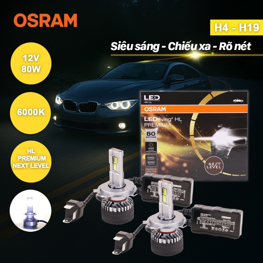 Combo 2 Bóng Đèn Led HL Premium Next Level OSRAM Dùng Cho Xe ô Tô Xe Máy Chân H1 H4 H19 H7 H11 HB3 HB4 HIR2 - Nhập Khẩu Chính Hãng