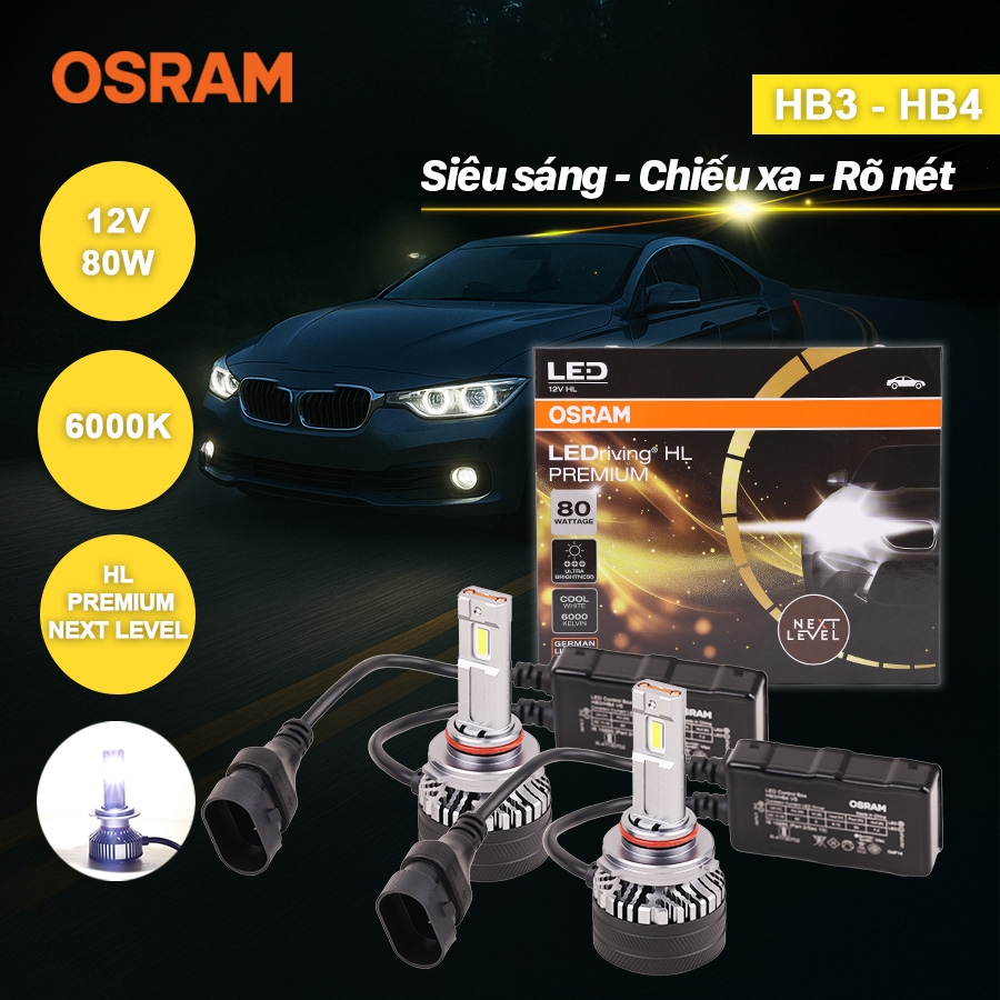 Combo 2 Bóng Đèn Led HL Premium Next Level OSRAM Dùng Cho Xe ô Tô Xe Máy Chân H1 H4 H19 H7 H11 HB3 HB4 HIR2 - Nhập Khẩu Chính Hãng