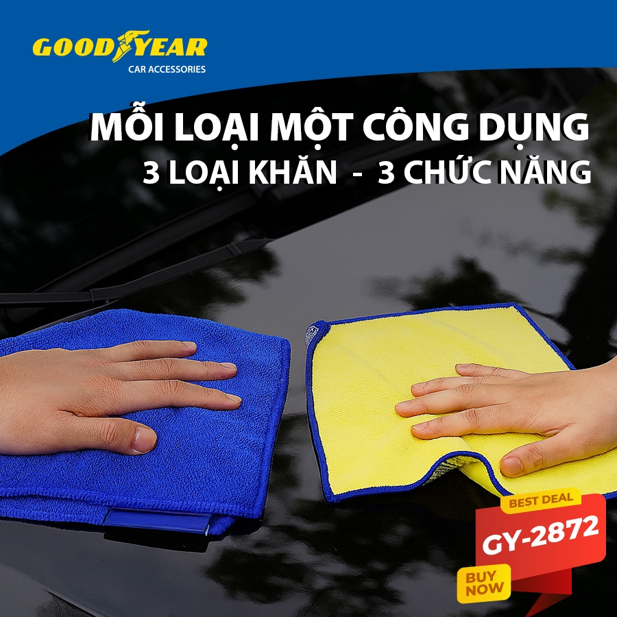 Combo 3 Khăn Vệ Sinh Chuyên Dụng GOODYEAR GY-2872 Rửa Xe Lau Kính Lau Sạch Toàn Diện