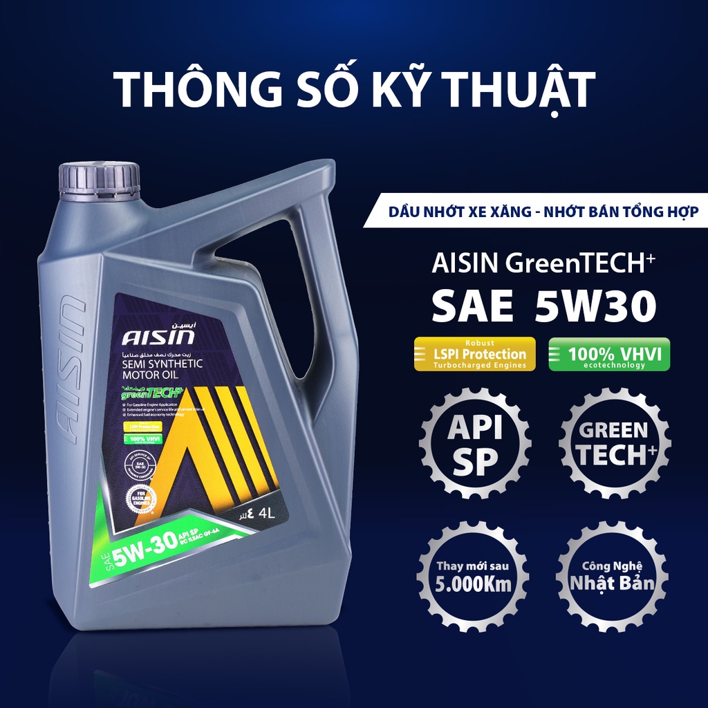 Nhớt Động Cơ AISIN ESSNP0534P 5W-30 SN Plus Greentech+ Semi Synthetic 4L - Nhập Khẩu Chính Hãng