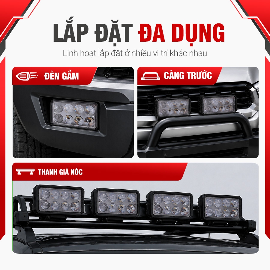 Đèn LED Trợ Sáng Bảng Chữ Nhật Viair 8 Bóng 12-30V (91*152mm)