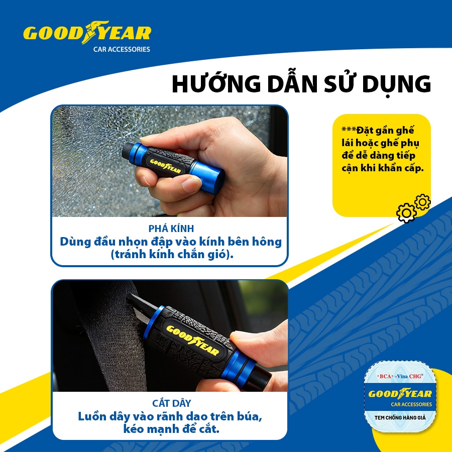 Dụng Cụ Phá Kính Cắt Dây An Toàn Thoát Hiểm GOODYEAR GY-5480