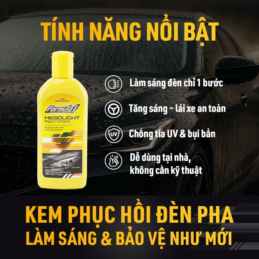 Combo Tỏa Sáng Xế Iu Formula 1: Phục Hồi Đèn Pha + Sáp Phủ Bóng Ceramic SiO2 + Tặng Khăn Microfiber