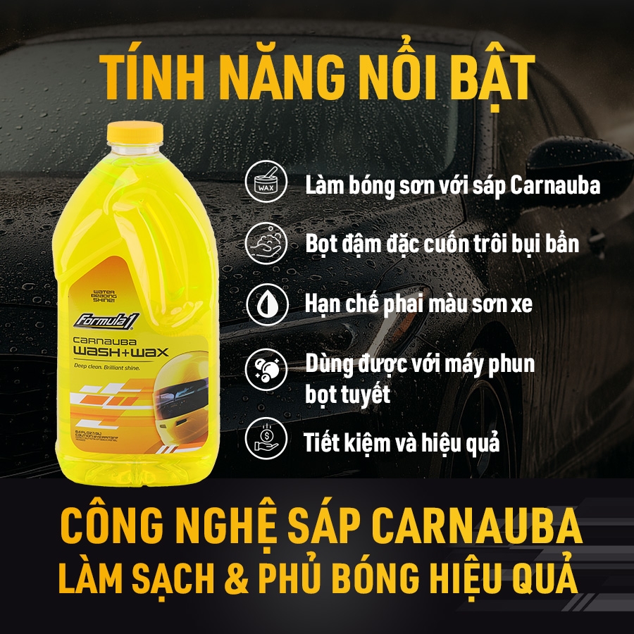 Dung Dịch Rửa Xe Phủ Bóng Carnauba Wax FORMULA 1 615032 1.9L Đậm Đặc Bóng Sáng Tối Ưu - Nhập Khẩu Chính Hãng