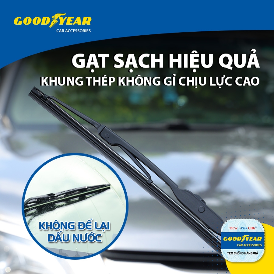 Gạt Mưa Gọng Sắt GOODYEAR Phù Hợp Nhiều Dòng Xe Thông Dụng - Nhập Khẩu Chính Hãng