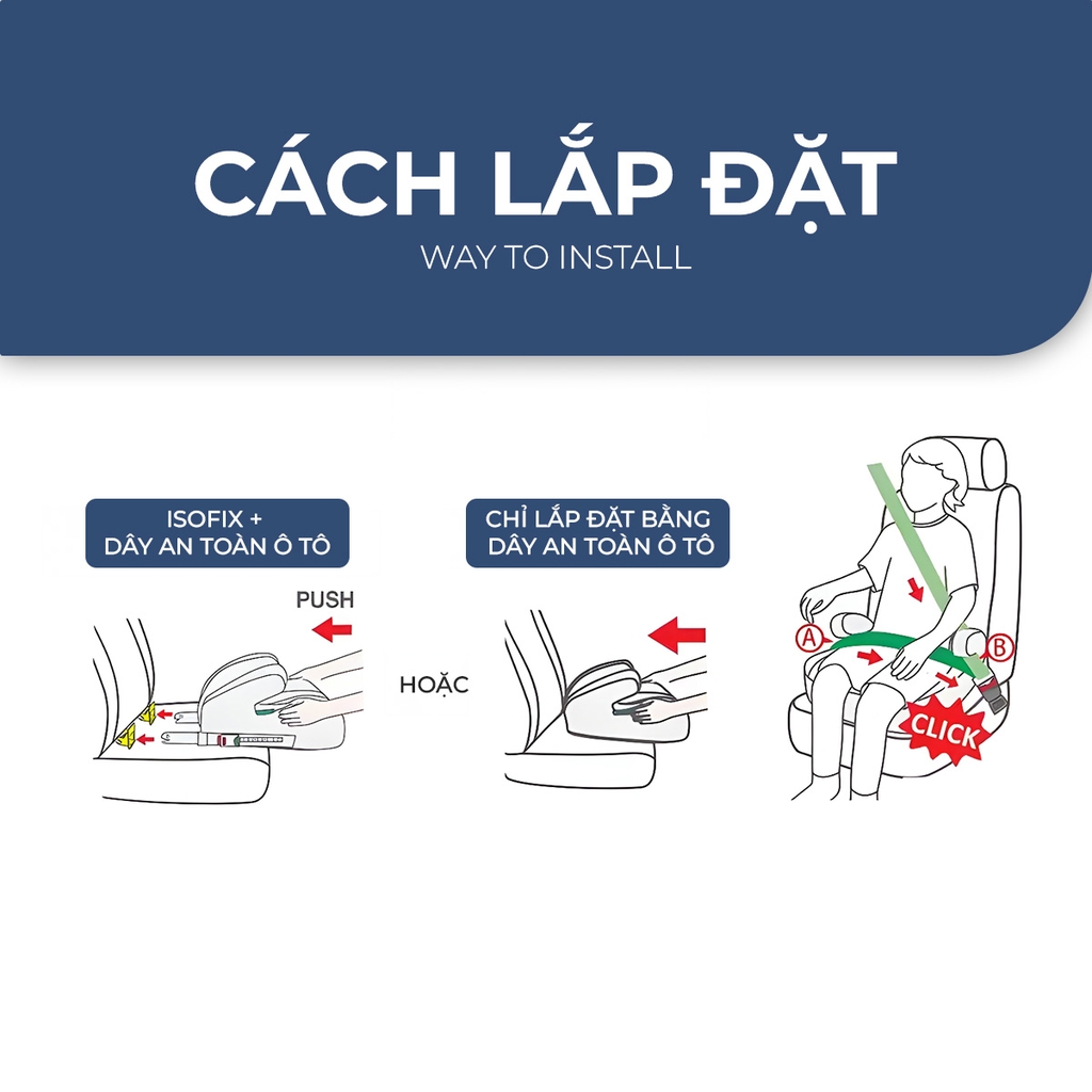 Ghế Nâng Ô Tô Trẻ Em ET-001D Booster Seat 125–150cm Màu Đen Không Tựa Lưng Có ISOFIX i-Size  – Nhập Khẩu Chính Hãng
