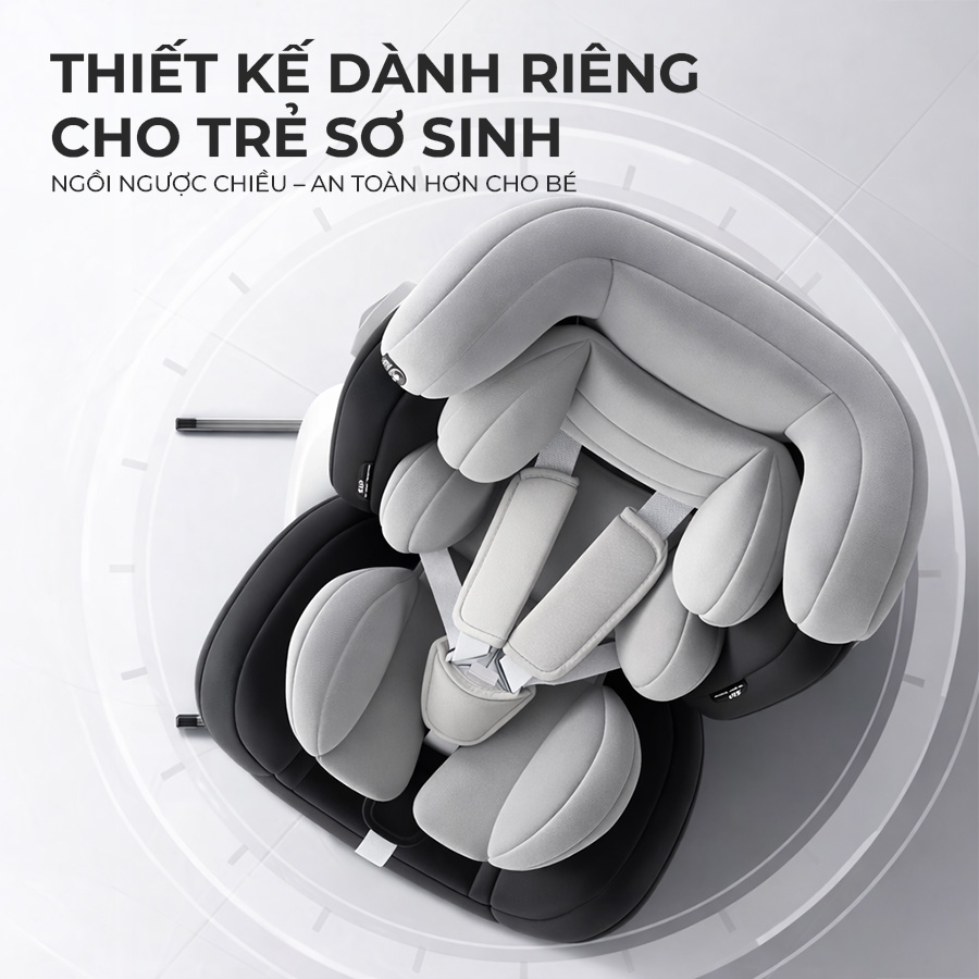 Ghế An Toàn Cho Trẻ Em QM-360A ISOFIX + Xoay 360° Thông Minh + Khoá An Toàn 5 Điểm Phiên Bản Hiện Đại Màu Xám Sang Trọng - Nhập Khẩu Chính Hãng