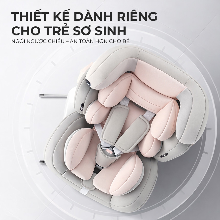 Ghế An Toàn Cho Trẻ Em QM-360A ISOFIX + Xoay 360° Thông Minh + Khoá An Toàn 5 Điểm Phiên Bản Hiện Đại Màu Hồng Ngọt Ngào - Nhập Khẩu Chính Hãng
