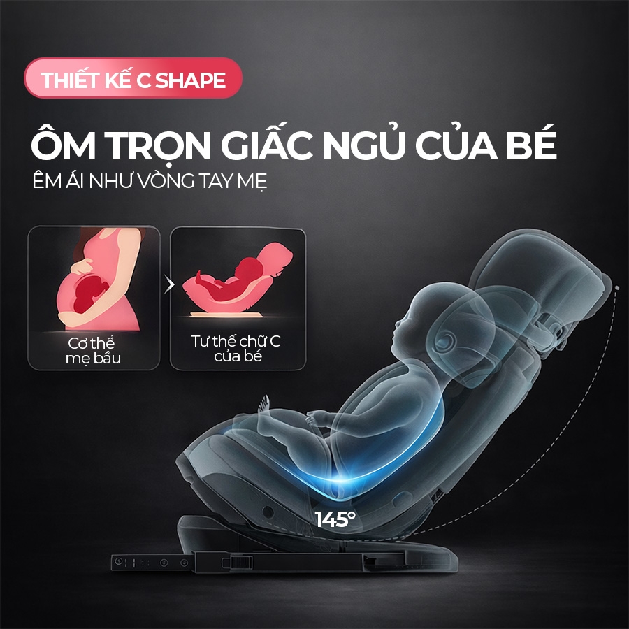 Ghế An Toàn Cho Trẻ Em QM-360A ISOFIX + Xoay 360° Thông Minh + Khoá An Toàn 5 Điểm Phiên Bản Hiện Đại Màu Hồng Ngọt Ngào - Nhập Khẩu Chính Hãng
