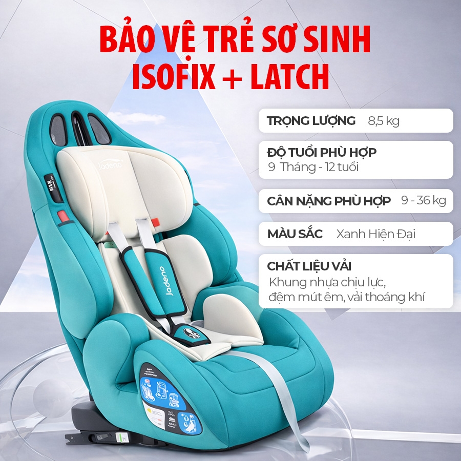 Ghế An Toàn Cho Trẻ Em QM-701A ISOFIX + LATCH + Khoá An Toàn 5 Điểm Phiên Bản Nâng Cấp Màu Xanh Hiện Đại - Nhập Khẩu Chính Hãng