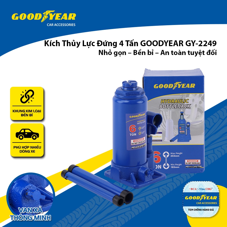 Kích Thuỷ Lực 2 Tấn 4 Tấn 6 Tấn Con Đội Nâng Vật Nặng Kích Gầm Ô tô GOODYEAR