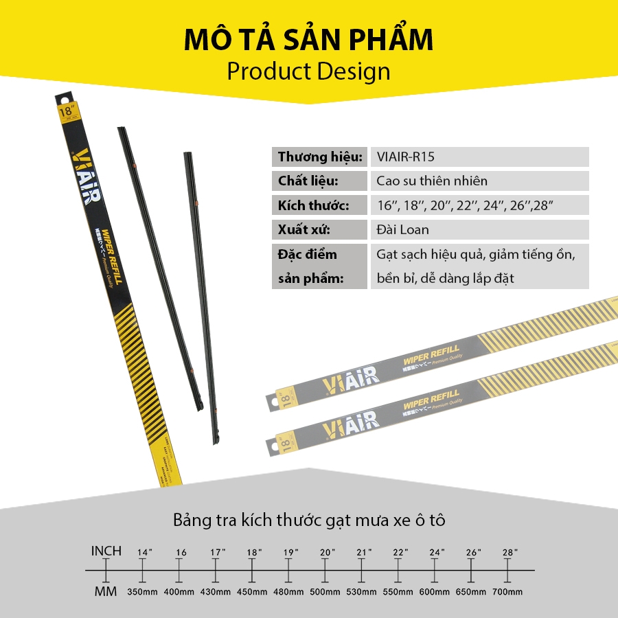 Combo 2 Lưỡi Gạt Mưa Loại A VIAIR R15 (14 Inch/350 mm)