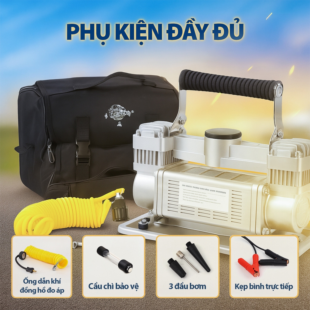 Máy Bơm Lốp Ô Tô 2 Xi-lanh 12V Công Suất Lớn Bơm Siêu Nhanh Siêu Khoẻ JL-ID40 - Nhập Khẩu Chính Hãng