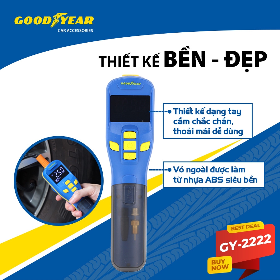 Máy Bơm Lốp Xe GOODYEAR GY-2222 Cầm Tay Nhỏ Gọn Không Dây Tích Điện - Nhập Khẩu Chính Hãng