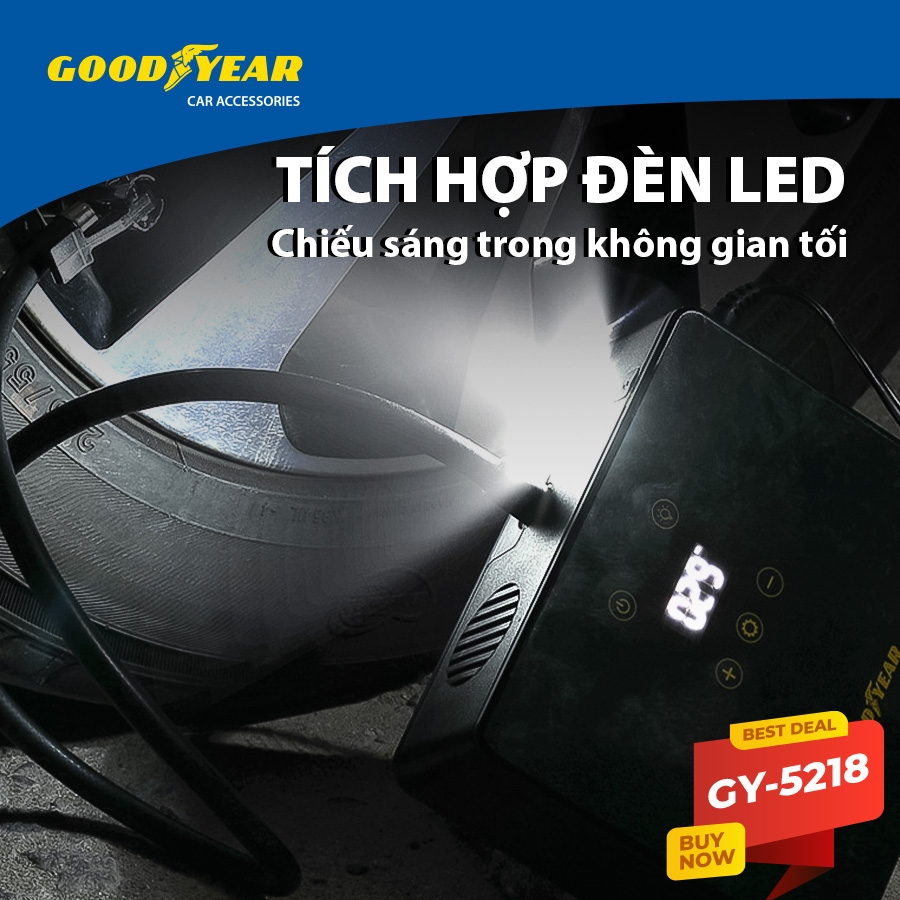 Máy Bơm Lốp Xe GOODYEAR GY-5218 Cảm Ứng Đa Điểm Tự Ngắt Thông Minh - Nhập Khẩu Chính Hãng