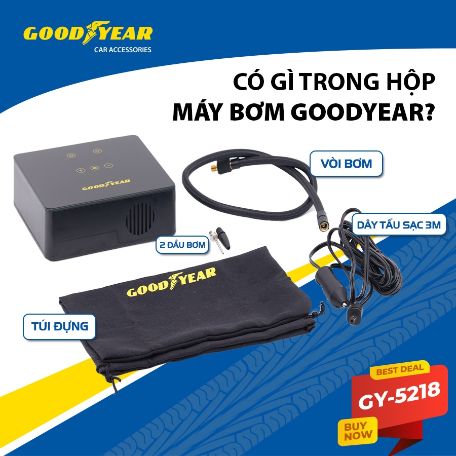 Máy Bơm Lốp Xe GOODYEAR GY-5218 Cảm Ứng Đa Điểm Tự Ngắt Thông Minh - Nhập Khẩu Chính Hãng