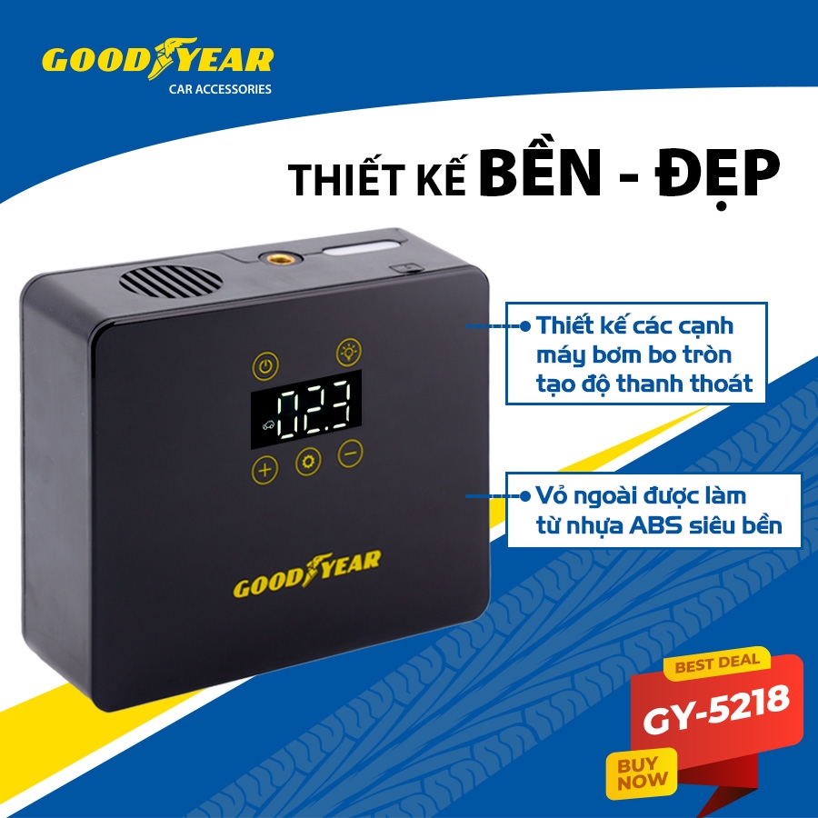 Máy Bơm Lốp Xe GOODYEAR GY-5218 Cảm Ứng Đa Điểm Tự Ngắt Thông Minh - Nhập Khẩu Chính Hãng