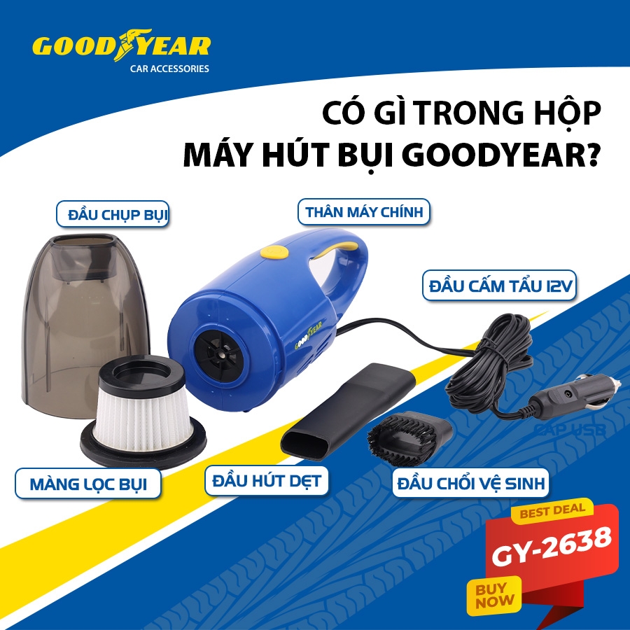 Máy Hút Bụi Cầm Tay Chuyên Dụng GOODYEAR GY-2638 Mini Lực Hút Mạnh Mẽ