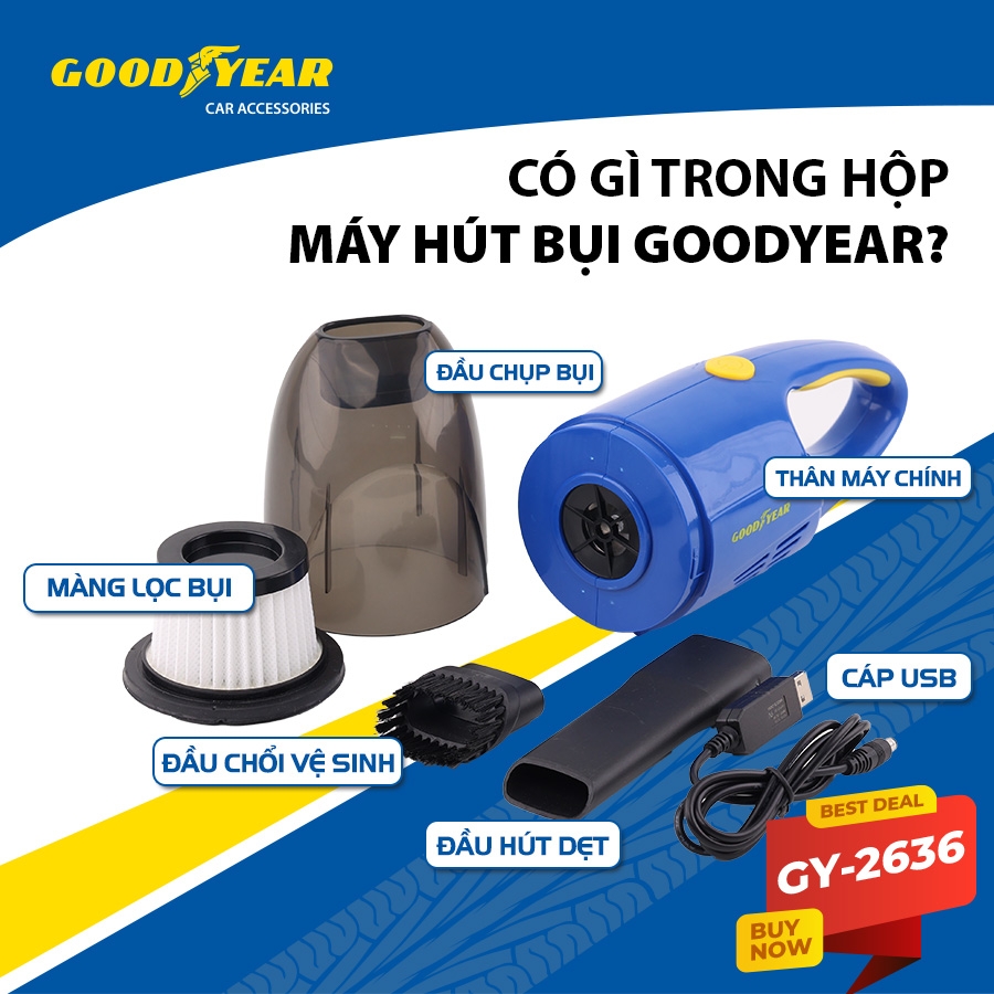 Máy Hút Bụi Cầm Tay Không Dây GOODYEAR GY-2636 Mini Lực Hút Mạnh Mẽ