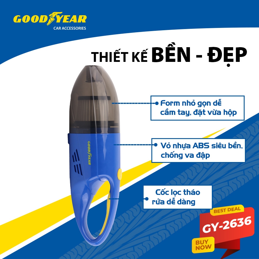 Máy Hút Bụi Cầm Tay Không Dây GOODYEAR GY-2636 Mini Lực Hút Mạnh Mẽ
