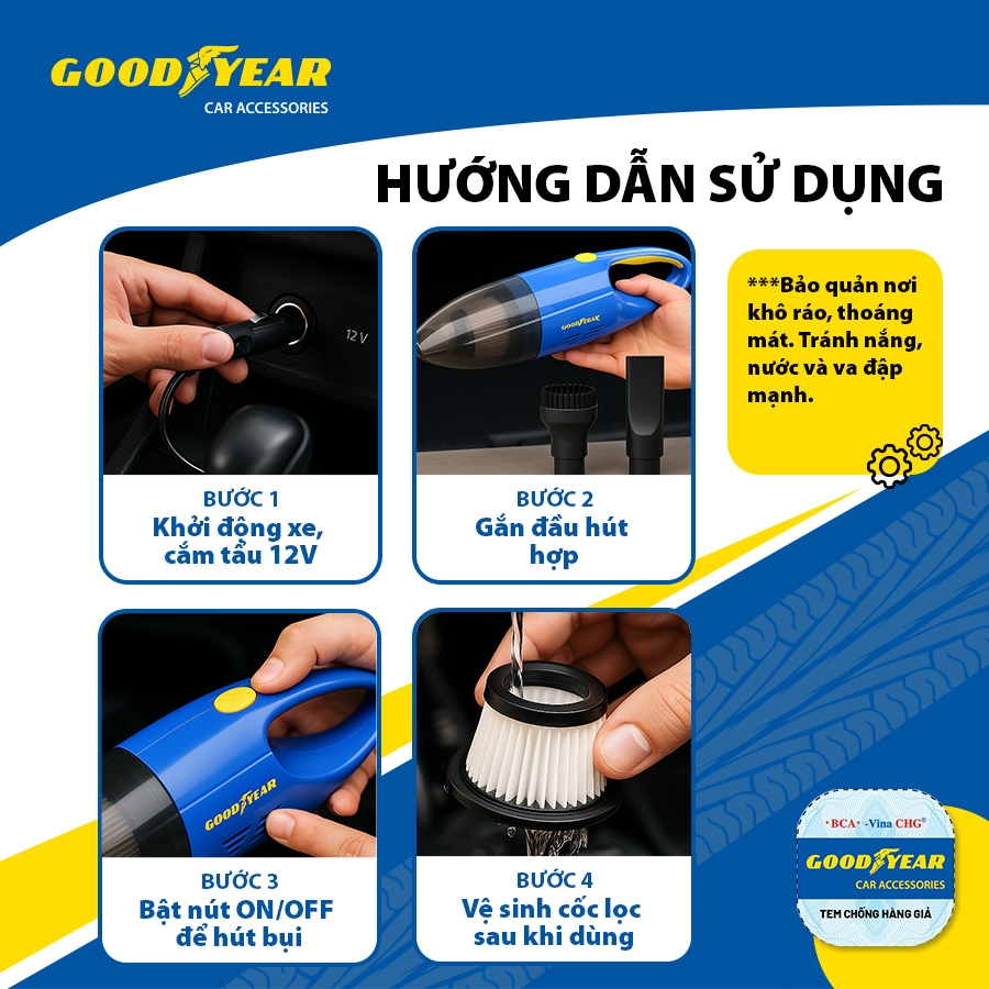 Máy Hút Bụi Cầm Tay Không Dây GOODYEAR GY-2636 Mini Lực Hút Mạnh Mẽ