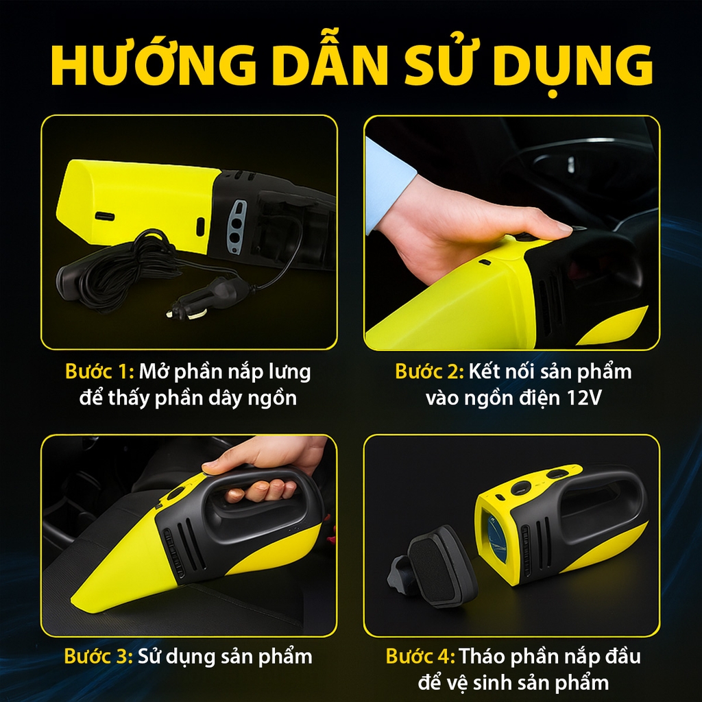 Máy Hút Bụi Cầm Tay Ô Tô 12V Đa Năng Hút Khô & Ước JL-21 - Nhập Khẩu Chính Hãng
