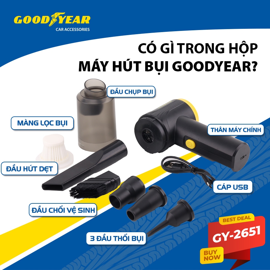 Máy Hút Kiêm Thổi Bụi Cầm Tay GOODYEAR GY-2651 Siêu Mini Sạc Điện Thông Minh