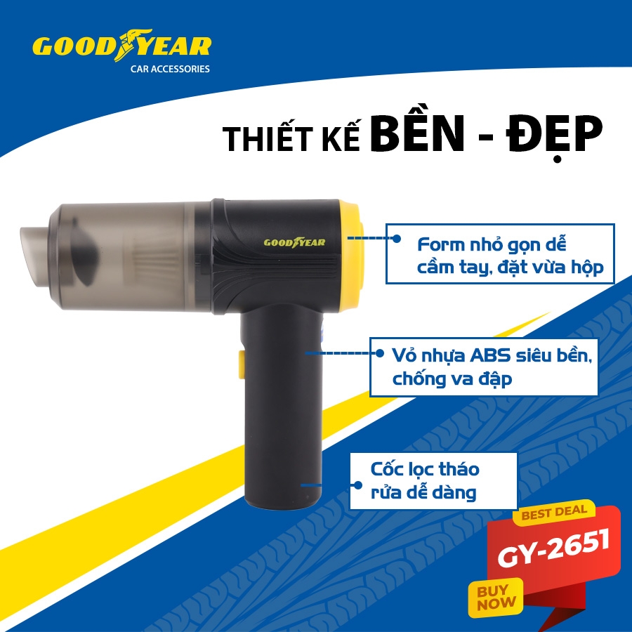 Máy Hút Kiêm Thổi Bụi Cầm Tay GOODYEAR GY-2651 Siêu Mini Sạc Điện Thông Minh