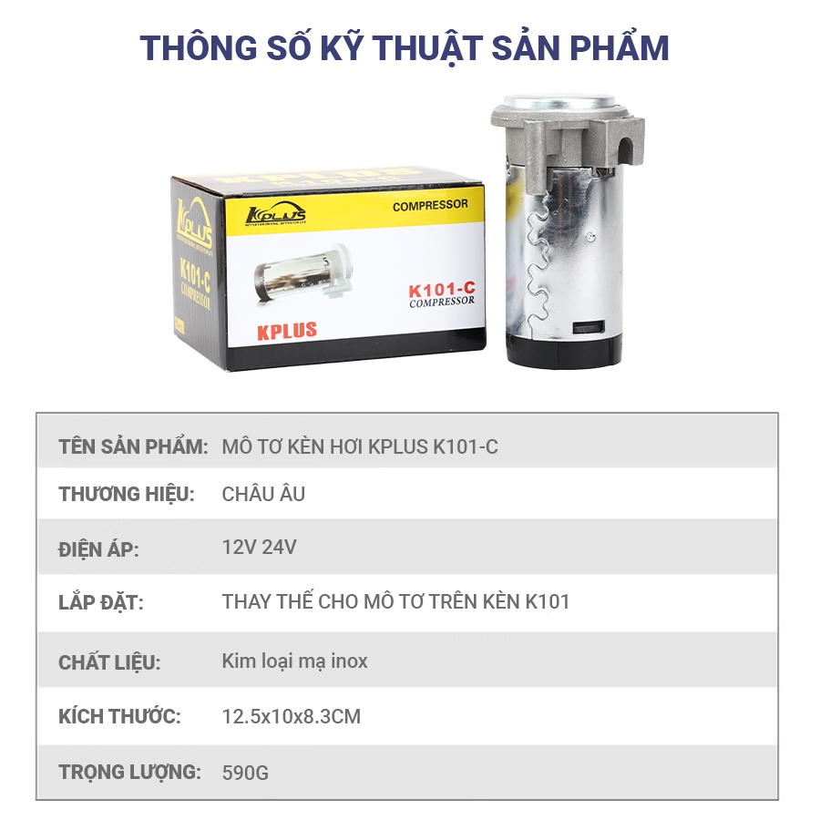 Mô Tơ Kèn Hơi  Xe Ô Tô Xe Tải KPLUS K101-C Phù Hợp Với Tất Cả Những Dòng Xe