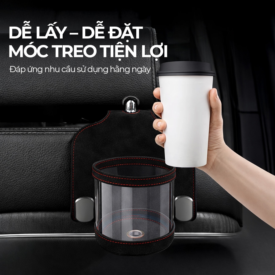 Móc Treo Đa Năng Có Hộc Đựng Ly Trên Ô Tô CIND BO-L021 Bằng Kim Loại Bọc Da Lộn Màu Đen Sang Trọng Cho Nội Thất Xe - Nhập Khẩu Chính Hãng