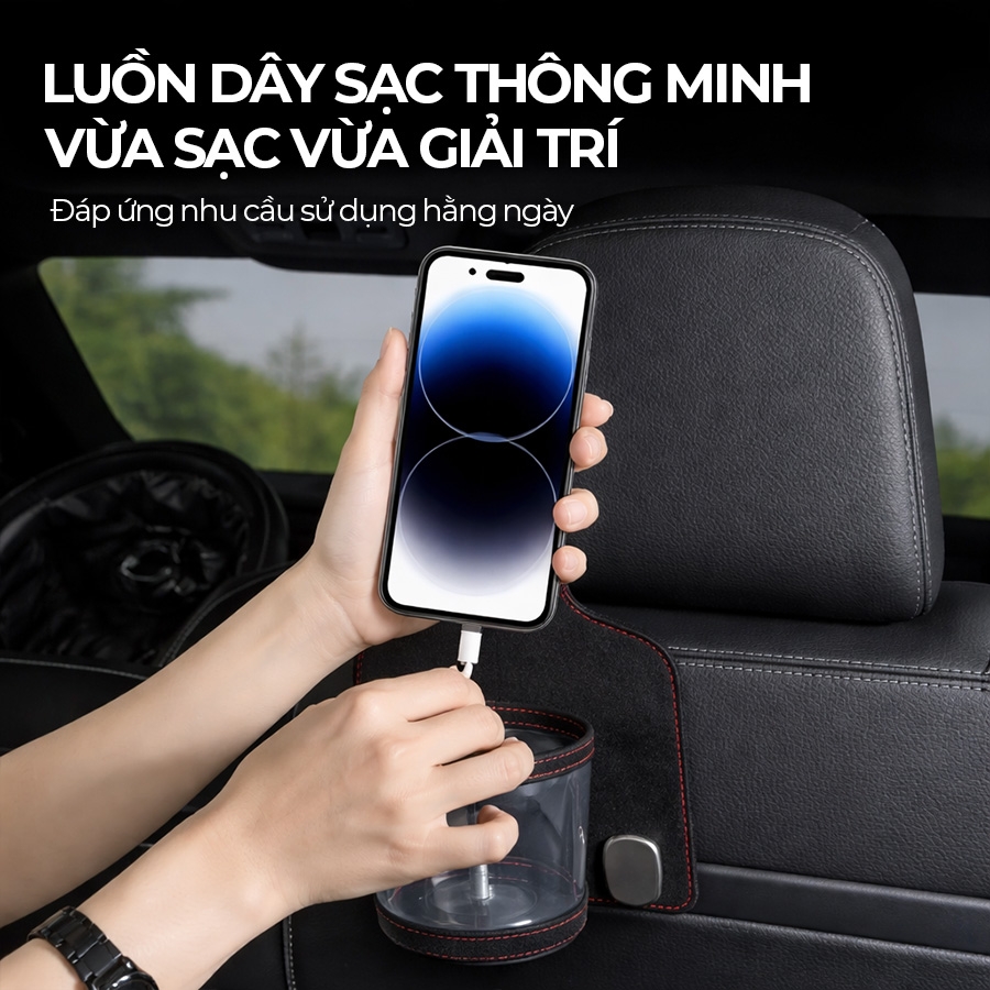 Móc Treo Đa Năng Có Hộc Đựng Ly Trên Ô Tô CIND BO-L021 Bằng Kim Loại Bọc Da Lộn Màu Đen Sang Trọng Cho Nội Thất Xe - Nhập Khẩu Chính Hãng