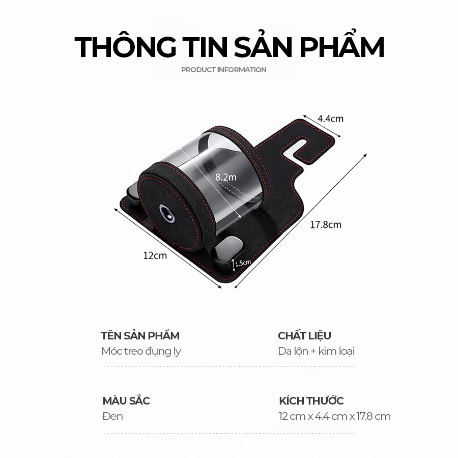 Móc Treo Đa Năng Có Hộc Đựng Ly Trên Ô Tô CIND BO-L021 Bằng Kim Loại Bọc Da Lộn Màu Đen Sang Trọng Cho Nội Thất Xe - Nhập Khẩu Chính Hãng