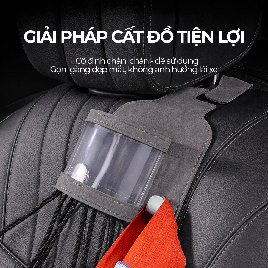 Móc Treo Đa Năng Có Hộc Đựng Ly Trên Ô Tô CIND BO-L021 Bằng Kim Loại Bọc Da Lộn Màu Xám Sang Trọng Cho Nội Thất Xe - Nhập Khẩu Chính Hãng