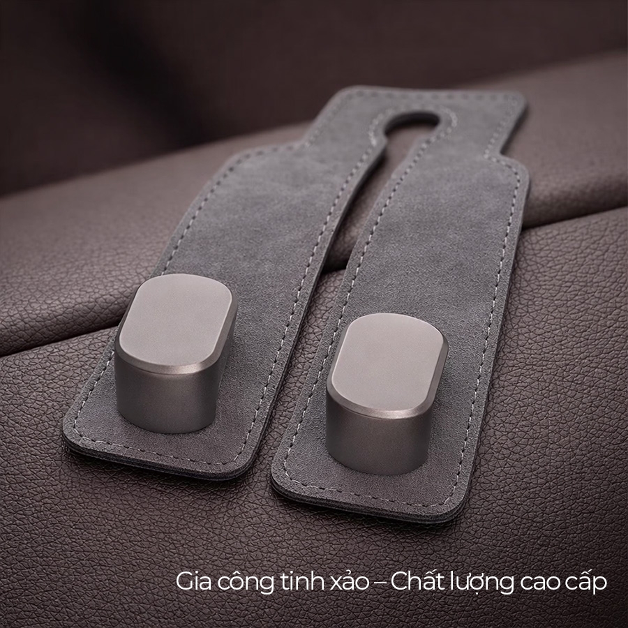 Móc Treo Kép Đa Năng Trên Ô Tô CIND BO-N021 Bằng Kim Loại Bọc Da Lộn Màu Xám Sang Trọng Cho Nội Thất Xe - Nhập Khẩu Chính Hãng
