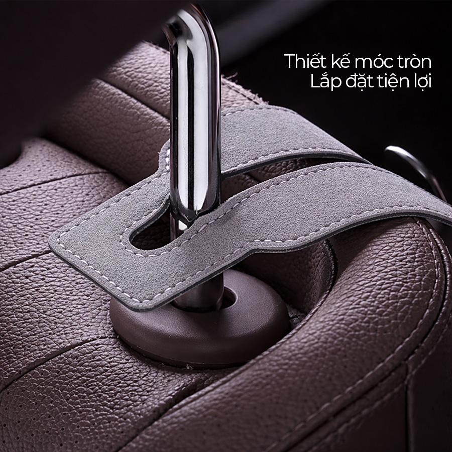 Móc Treo Kép Đa Năng Trên Ô Tô CIND BO-N021 Bằng Kim Loại Bọc Da Lộn Màu Xám Sang Trọng Cho Nội Thất Xe - Nhập Khẩu Chính Hãng