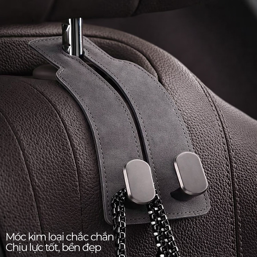 Móc Treo Kép Đa Năng Trên Ô Tô CIND BO-N021 Bằng Kim Loại Bọc Da Lộn Màu Xám Sang Trọng Cho Nội Thất Xe - Nhập Khẩu Chính Hãng