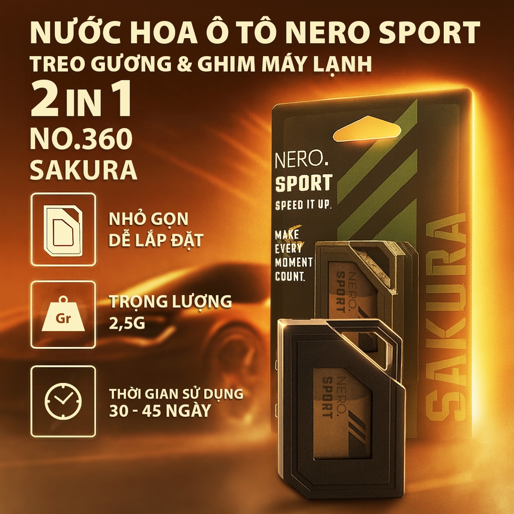 Nước Hoa Ô Tô 2in1 Treo Gương & Ghim Máy Lạnh AIR-Q Nero Sport No360 Đánh Thức Cảm Xúc Trên Mọi Hành Trình - Nhập Khẩu Chính Hãng