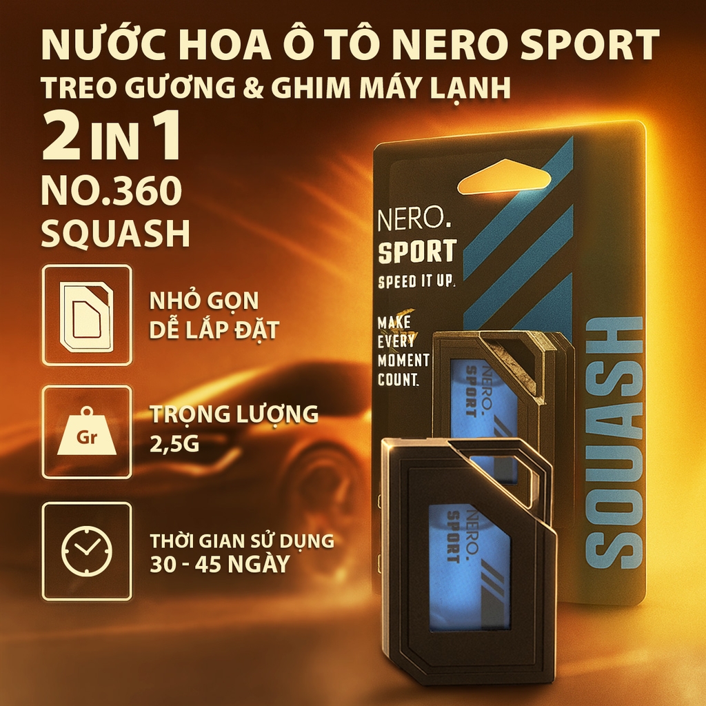 Nước Hoa Ô Tô 2in1 Treo Gương & Ghim Máy Lạnh AIR-Q Nero Sport No360 Đánh Thức Cảm Xúc Trên Mọi Hành Trình - Nhập Khẩu Chính Hãng