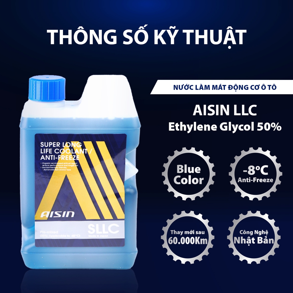 Nước Làm Mát Động Cơ Màu Xanh Dương AISIN Super Long Life Coolant 50% 1 Lít SCPM50A1LB - Nhập Khẩu Chính Hãng