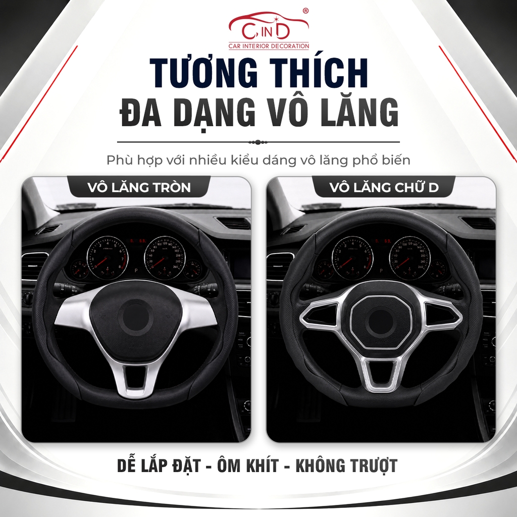 Ốp Bọc Vô Lăng CIND Da Nappa Cao Cấp Mỏng Nhẹ Chống Trượt Phù Hợp Nhiều Dòng Xe