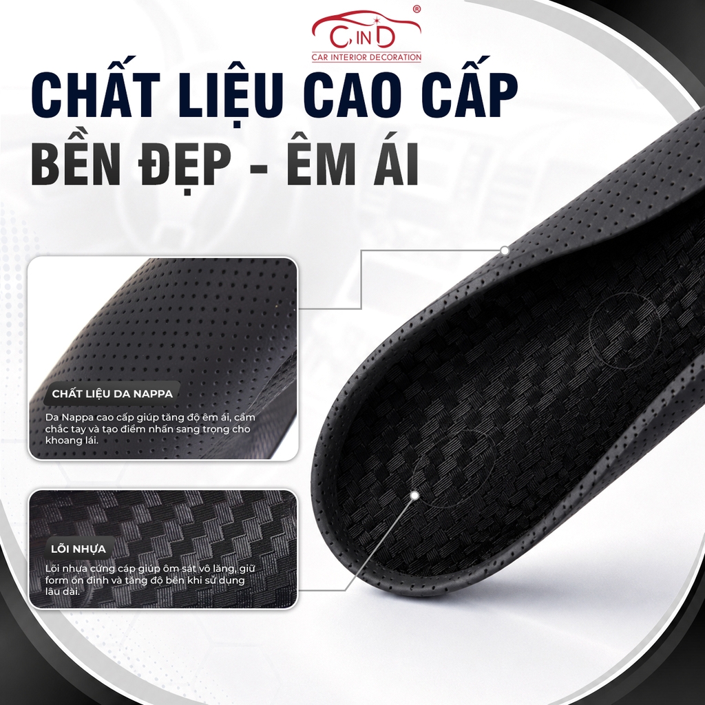 Ốp Bọc Vô Lăng CIND Da Nappa Cao Cấp Mỏng Nhẹ Chống Trượt Phù Hợp Nhiều Dòng Xe