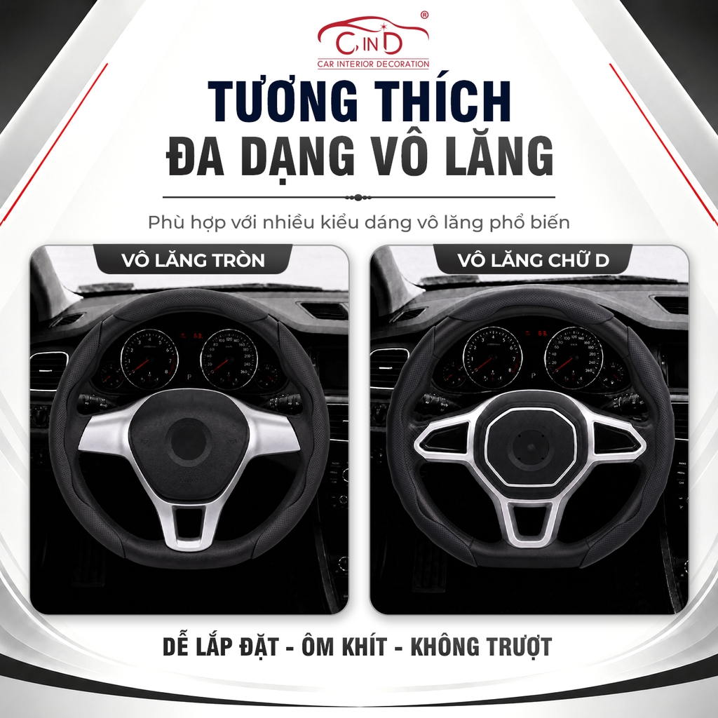 Ốp Bọc Vô Lăng CIND Da Nappa Cao Cấp Mỏng Nhẹ Chống Trượt Phù Hợp Nhiều Dòng Xe