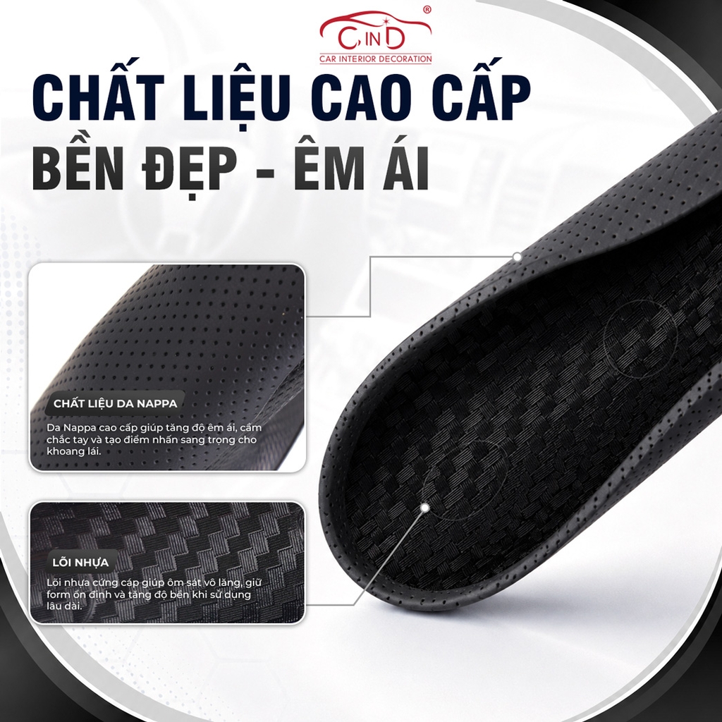 Miếng Ốp Bọc Vô Lăng Ô Tô CIND Da Nappa (Phiên Bản Nâng Cấp) Mềm Mại Êm Ái Mỏng Nhẹ Chống Trượt Phù Hợp Nhiều Dòng Xe