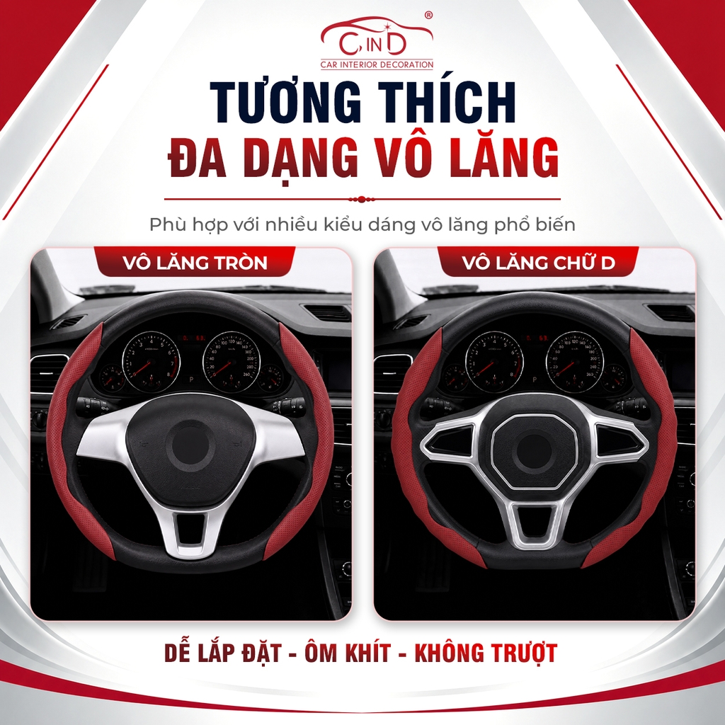 Ốp Bọc Vô Lăng CIND Da Nappa Cao Cấp Mỏng Nhẹ Chống Trượt Phù Hợp Nhiều Dòng Xe