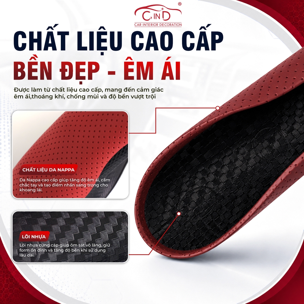 Ốp Bọc Vô Lăng CIND Da Nappa Cao Cấp Mỏng Nhẹ Chống Trượt Phù Hợp Nhiều Dòng Xe